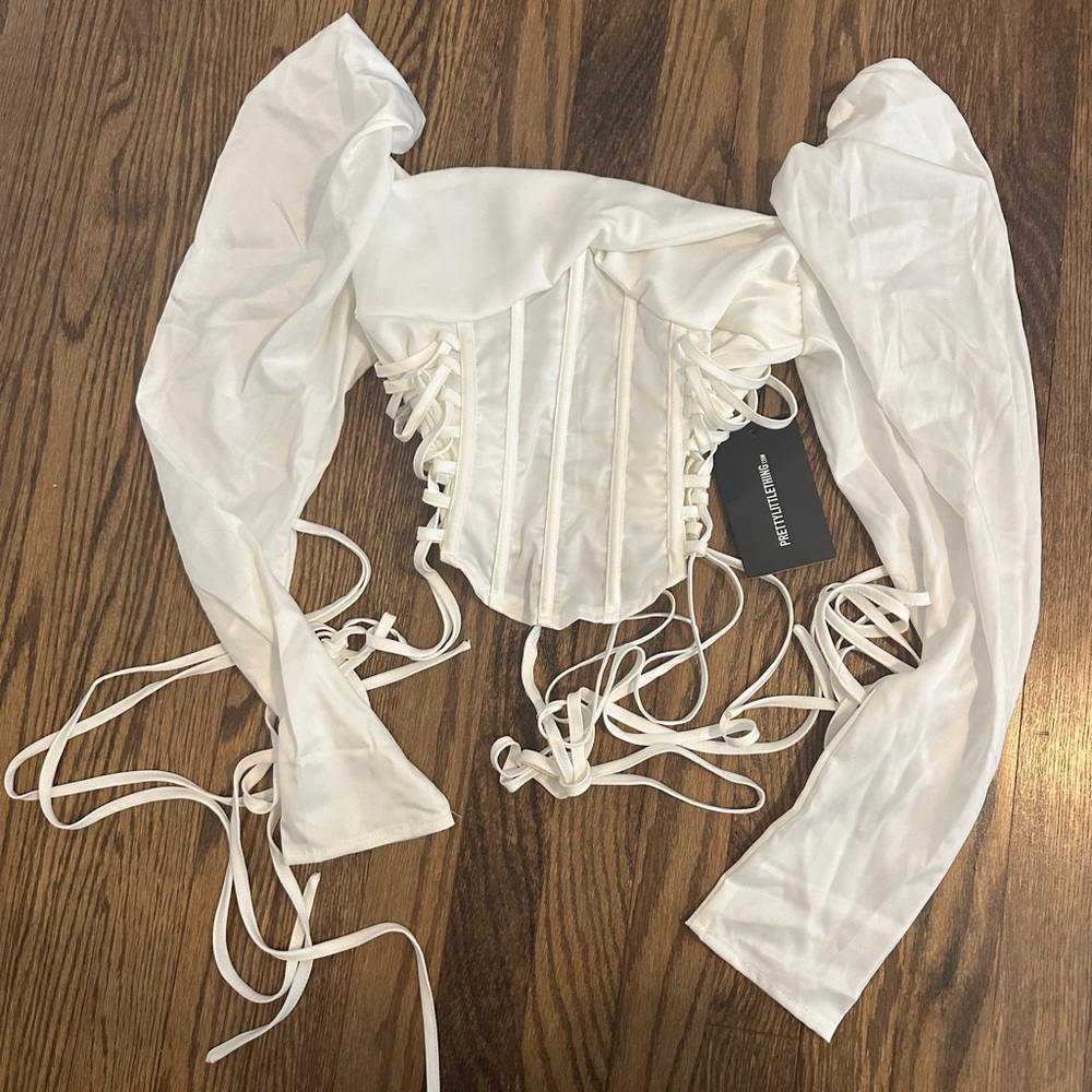 White Corset Top with Long Sleeves